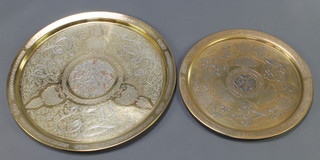 An Indian brass inlaid white metal and copper charger 19 1/2" and 1 other 25" 