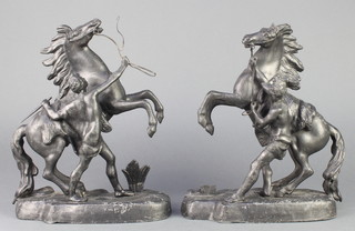 A pair of 19th Century spelter figures of Marley horses 12" 