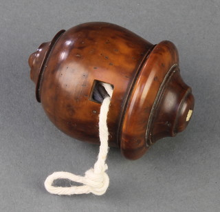 A Victorian turned walnut string box in the form of an acorn 2 1/2" 