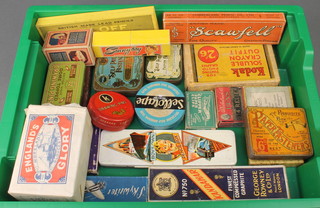 A Boy's Own pencil box, a carton of Orloff pencils and other cartons, tins, boxes etc 