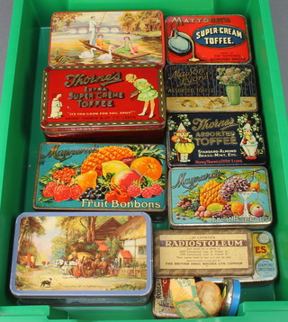 A Maynard's fruit bon bons tin, ditto Thorntons assorted chocolates and other tins 