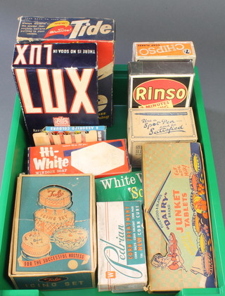 A shop display box of Tide washing powder, ditto Lux, carton of Rinso soap chip flakes and other cartons etc 