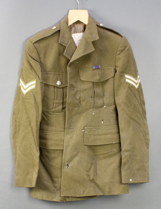 A Royal Army Ordnance Corps Sargent Majors no.1 blue dress tunic and trousers (some moth) together with a Royal Military Police Corporals no.2 service dress jacket (some mother) 