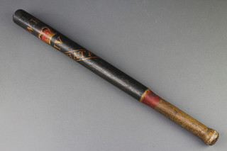 A William IV turned wooden and painted Police truncheon with crowned Royal cypher marked Whatfield 