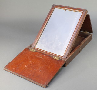 A 19th Century Campaign plate mirror in a mahogany folding frame 2" x 15" x 11" 
