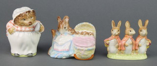 3 Beswick Beatrix Potter figures - Flopsy Mopsy and Cottontail 1274 style 1 2 1/2", Hunca Munca 1198 style 1 2 3/4" and Mrs Tiggy Winkle 1107 3 1/4" 