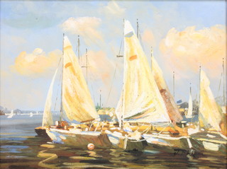 James Blackburn, oil on canvas, signed, moored boats 11" x 16" 
