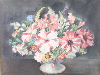 M Worsley, watercolour, signed, still life study of a vase of flowers 14 1/2" x 19" 