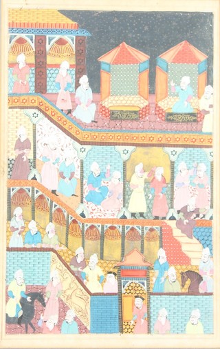 Persian watercolour, studies of figures in a pavilion 12 1/2" x 8"  