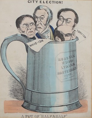 19th Century cartoon "City Election! a pot of half  & half" 11" x 8 1/2" 