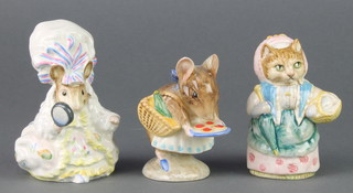 3 Beswick Beatrix Potter figures - Appley Dapply 2333 3 1/4", Lady Mouse from Tailor of Gloucester 1183 3 3/4" and Cousin Ribby 2284 3 1/2"  
