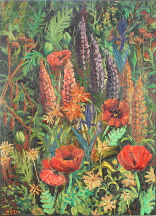 Leslie Stuart Duncan, oil on canvas, monogrammed, floral study 36" x 26" 