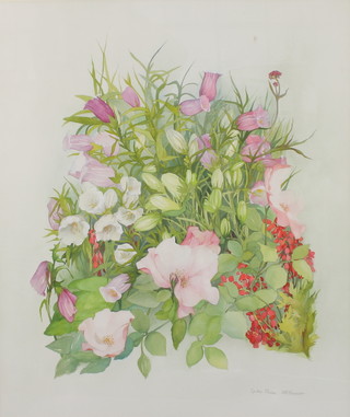 M F Stevenson, watercolour, signed, garden flowers 27 1/2" x 22 1/2" 