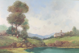Toni Bordignon, oil on canvas, signed, extensive Continental landscape 24" x 35" 