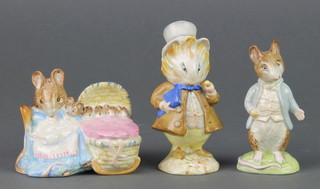 3 Beswick Beatrix Potter figures - Hunca Munca 1198 style 1   2 3/4", Amiable Guinea Pig style 2 2061 3 1/2" and Johnny Townmouse 1276 3 1/2"  