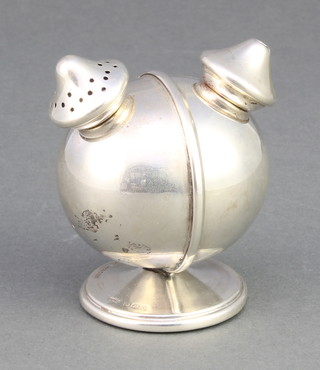A silver spherical double condiment with separate salt and pepper spouts, Birmingham 1937  2 1/2" 