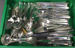 A quantity of silver plated rat tail cutlery etc 