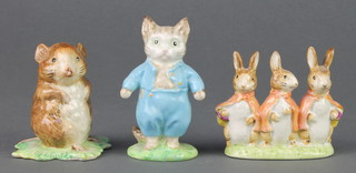 3 Beswick Beatrix Potter figures - Timmy Willie from Johnny Townmouse  1109 2 1/2", Tom Kitten (light blue outfit) 1100 3 1/2" and Flopsy Mopsy and Cottontail 1274 2 1/2" 