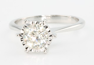 An 18ct white gold single stone diamond ring, the centre stone 1.01ct, colour I/J S1, size L 1/2