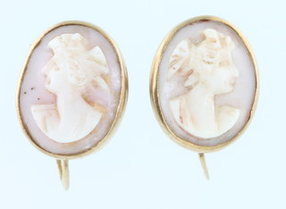 A pair of 9ct yellow gold cameo portrait ear clips 