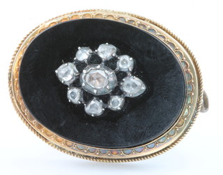 A Victorian gold and rose cut diamond set mourning brooch