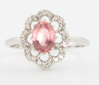 A 9ct white gold pink tourmaline  ring size N