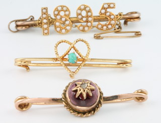 Three Victorian gem set gold bar brooches