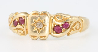 An Edwardian 15ct yellow gold ruby and diamond ring size R