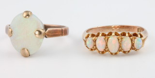An 18ct yellow gold 5 stone opal ring size L, a 9ct gold single stone ditto size K 