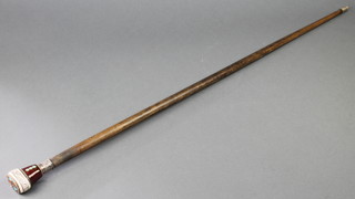 A walking cane with a Russian silver enamel and bone knop 