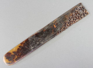 A Victorian tortoiseshell page turner with pierced scroll handle 11 1/2" 