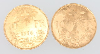 2 gold 10 franc coins 1914 and 1916