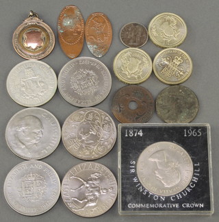 A silver sports medallion, minor coins and crowns
