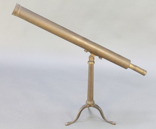 Dolland of London, a 19th Century brass single draw table telescope raised on tripod base, together with a rectangular box containing various lenses and brass telescope tubes 