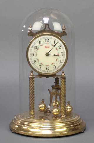 Welby, a 400 day clock with enamelled dial and Arabic numerals complete with glass dome 
