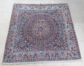 A white and blue ground Persian Nain carpet with central medallion 74" x 74" 