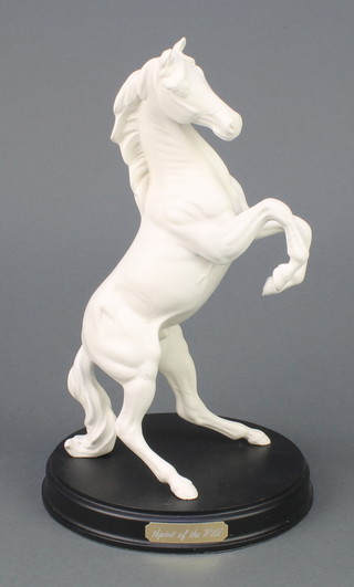 A Royal Doulton white glazed figure of a rearing stallion  - Spirit of the Wild on a wood socle 13" 