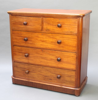 A Victorian mahogany D shaped chest of  2 short and 3 long drawers with tore handles, raised on a platform base 47"h x 47"w x 20"  