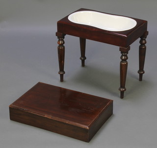 A rectangular Victorian mahogany bidet, complete with shaped china liner, raised on turned supports 18" x 20" x 13" 