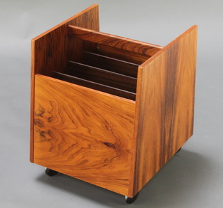 Rolf Hesland manufactured for Bruksbo, a square rosewood 4 division record/magazine caddy 15"h x 13 1/2"w square, the base labelled Bang Mobelindustri Ban Valders 
