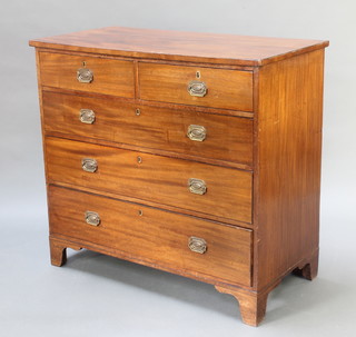 A 19th Century rectangular mahogany chest of 2 short and 3 long graduated drawers with brass plate drop handles, raised on bracket feet 38"h x 41"w x 20 1/2"d 