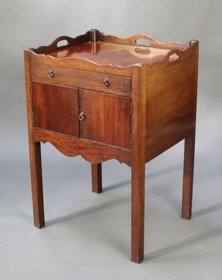 A Georgian plum pudding mahogany tray top commode, fitted a drawer and raised on square tapered supports 31" x 21" x 18"d  