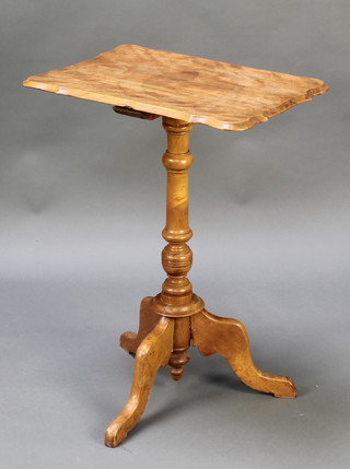 a Victorian rectangular bleached walnut wine table, raised on a turned column and tripod support 29"h x 21 1/2"w x 16"d 