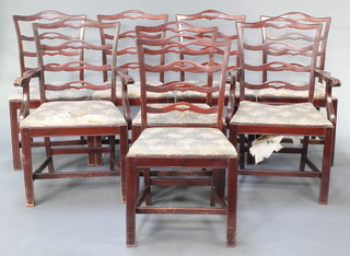 A set of 8 mahogany London ladder back dining chairs with upholstered drop in seats with box framed stretcher 