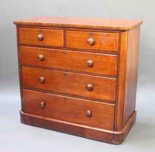 A Victorian mahogany D chest shaped of 2 short and 3 long drawers with tore handles and brass escutcheons, raised on a platform base 44"h x 48"w x 22 1/2"d 
