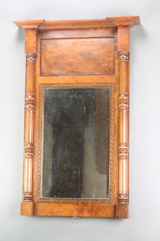A 19th Century rectangular plate Pier mirror contained in a mahogany frame with moulded cornice flanked by a pair of columns 30"h x 20"w 