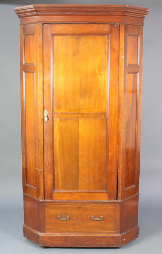 A Victorian mahogany corner wardrobe with moulded cornice, the base fitted a drawer 84"h x 46"w 29 1/2"d  