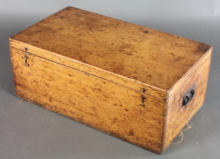 A Victorian pine trunk with hinged lid and iron drop handles the interior labelled Health Cabinet diagrams, specimens and apparatus for teaching and general practice 10"h x 26"w x 14 1/2"d 
