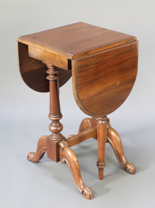 A Victorian Continental drop flap occasional table raised on turned columns with shaped supports 13"h x 18"w x 16" when closed x 42" when open