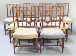 A set of 9 19th Century mahogany stick and rail back dining chairs - 2 carvers, 7 standard 
